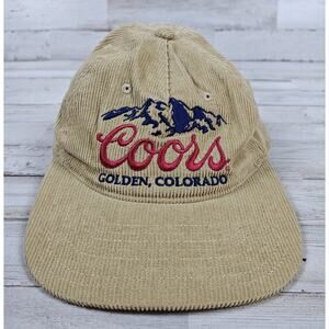 COORS Banquet Beige Corduroy Snapback Hat Logo Golden, Colorado Cap Vtg Style